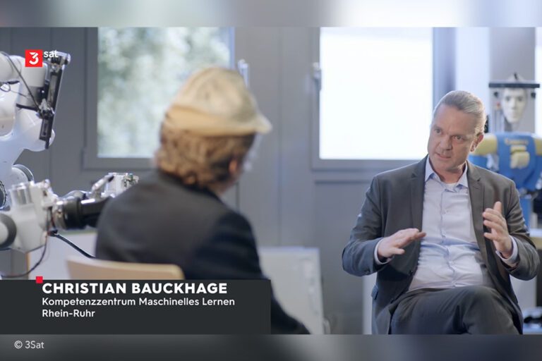 ML2R-Wissenschaftler Professor Christian Bauckhage ist Gast in der 3Sat-Reihe „Beim Pelzig auf der Bank“ und spricht über KI und seine Visionen für die Zukunft. Bild: © 3Sat ML2R-Wissenschaftler Professor Christian Bauckhage ist Gast in der 3Sat-Reihe „Beim Pelzig auf der Bank“ und spricht über KI und seine Visionen für die Zukunft. Bild: © 3Sat
